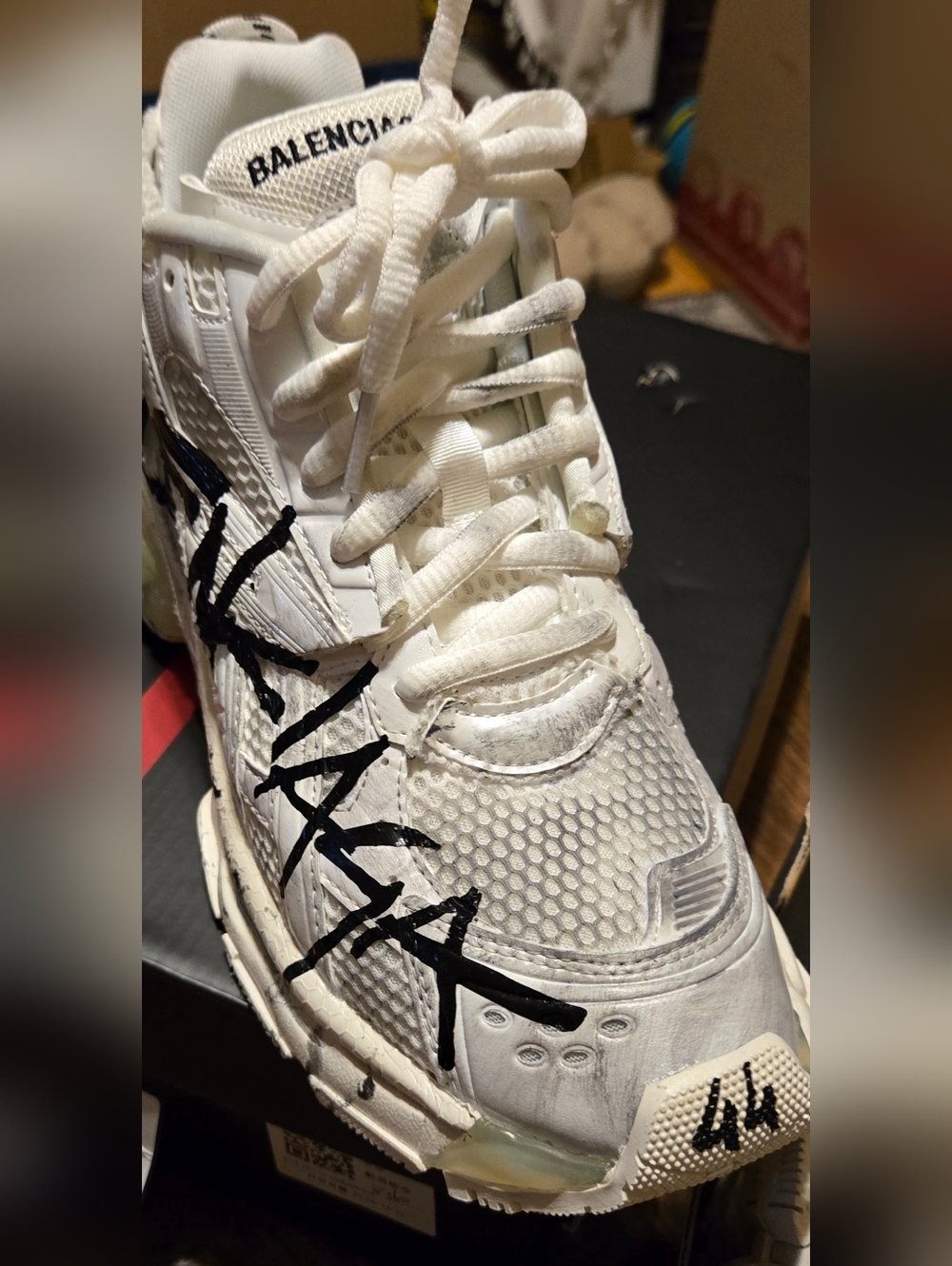 Balenciaga White Sneaker with Black Graffiti Detail
